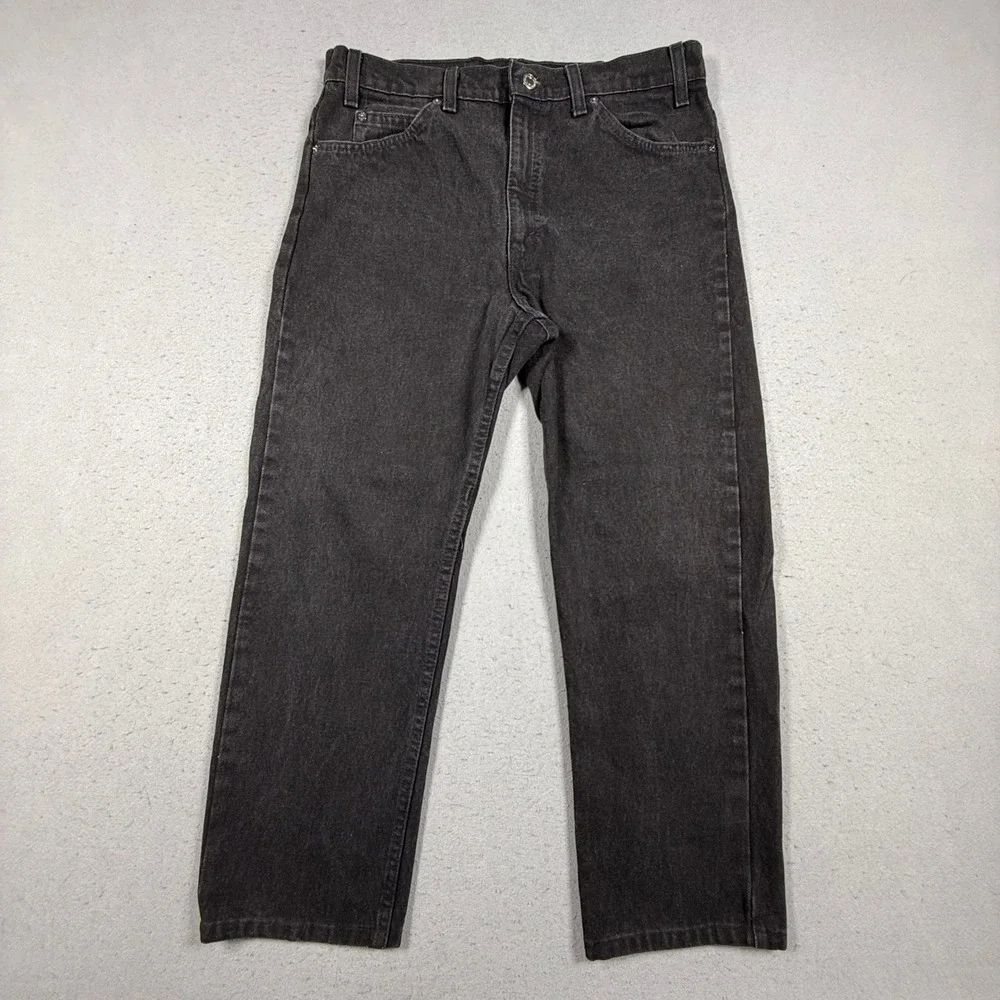 Levis 505 Regular Fit Straight Leg Jeans Black Denim Mens W34 L32 Orange Tab
